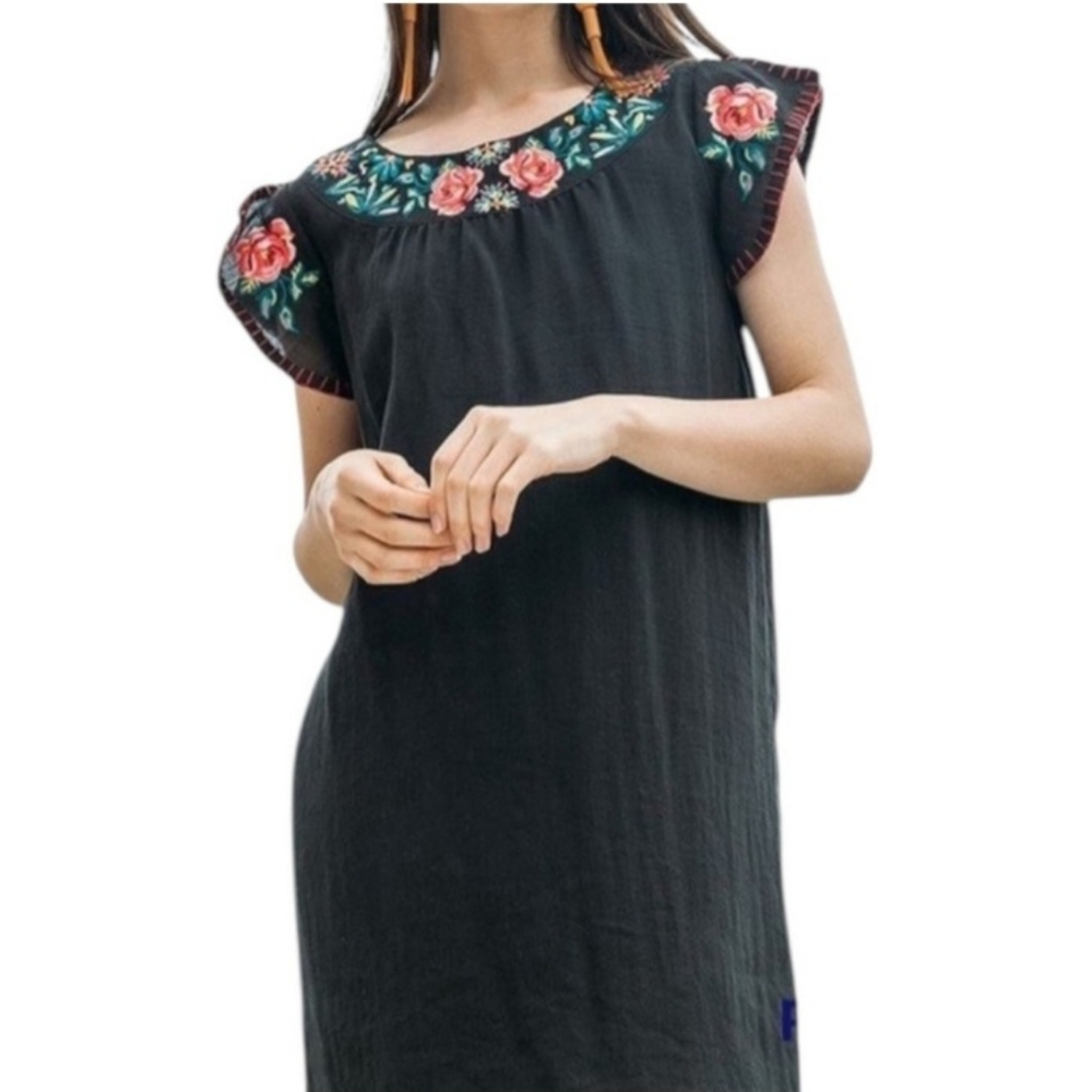 THML NEW Black Embroidered Shift Dress Size XS Boho